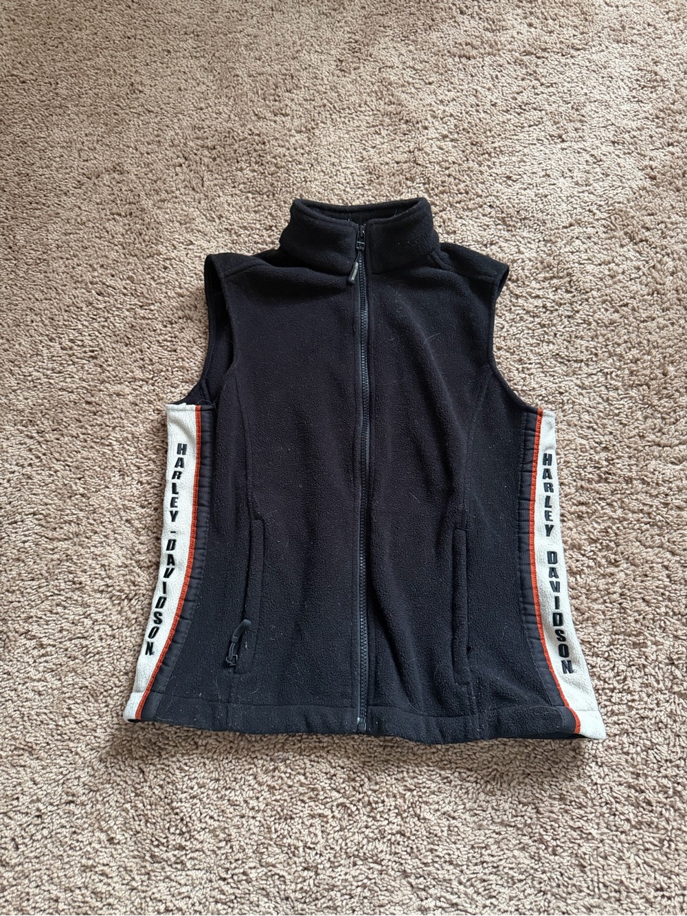 Vintage Harley-Davidson Black Fleece Zip Vest with Logo Side Panels